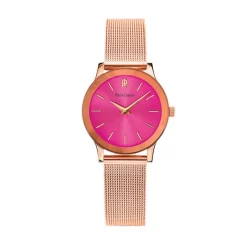 Outlet PIERRE LANNIER Montre Week End Ligne Pure Rose cadran doré rose fond fushia bracelet acier doré rose