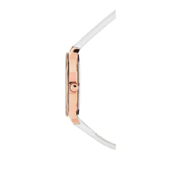 Outlet PIERRE LANNIER Montre Week End Ligne Pure Blanc cadran doré rose fond blanc bracelet cuir blanc