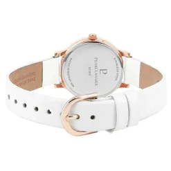 Outlet PIERRE LANNIER Montre Week End Ligne Pure Blanc cadran doré rose fond blanc bracelet cuir blanc