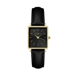 Hot ROSEFIELD Montre Boxy Xs Noir cadran doré fond noir bracelet cuir de vache noir