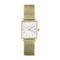 Outlet ROSEFIELD Montre Boxy Xs Blanc cadran doré fond blanc bracelet acier doré