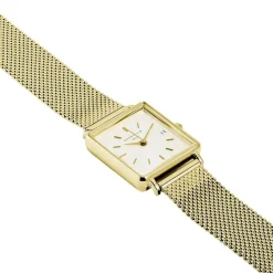 Outlet ROSEFIELD Montre Boxy Xs Blanc cadran doré fond blanc bracelet acier doré