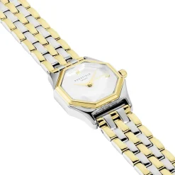 New ROSEFIELD Montre Gemme Blanc cadran bicolore fond blanc bracelet acier bicolore