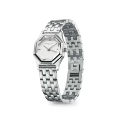 Clearance ROSEFIELD Montre Gemme Blanc cadran argenté fond blanc bracelet acier argenté