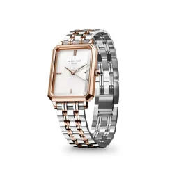 ROSEFIELD Montre Octagon Xs Blanc cadran rose fond blanc bracelet acier rose