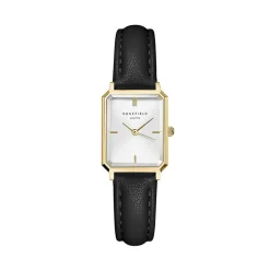 Online ROSEFIELD Montre Octagon Xs Blanc cadran doré fond blanc bracelet cuir de vache noir