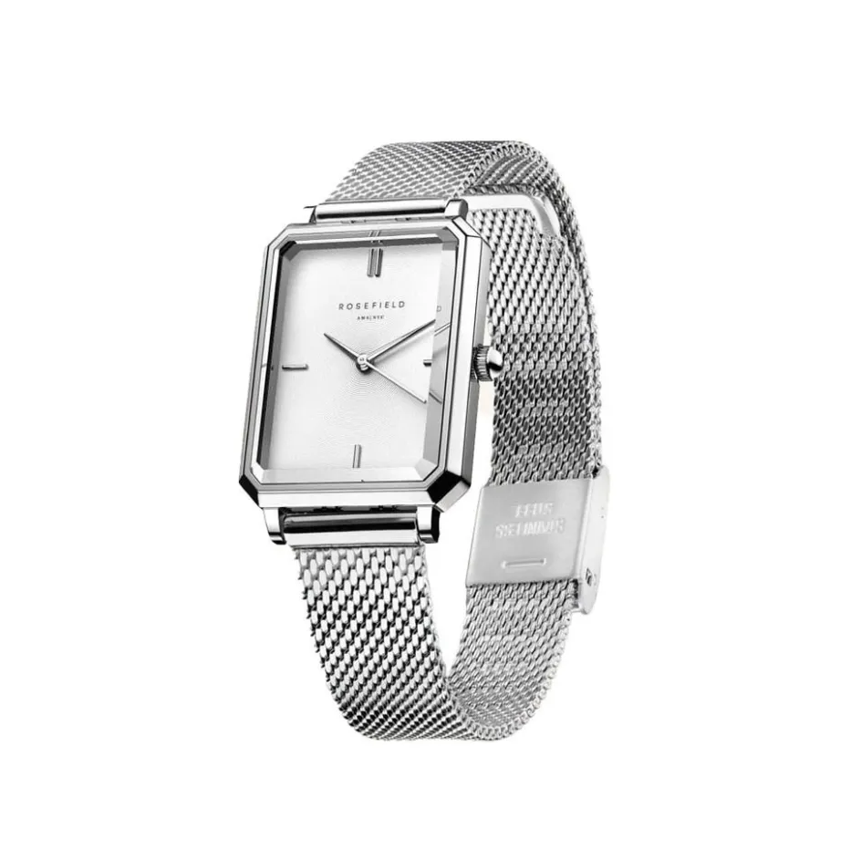 Online ROSEFIELD Montre Octagon Xs Blanc cadran argenté fond blanc bracelet acier argenté