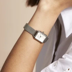 Online ROSEFIELD Montre Octagon Xs Blanc cadran argenté fond blanc bracelet acier argenté