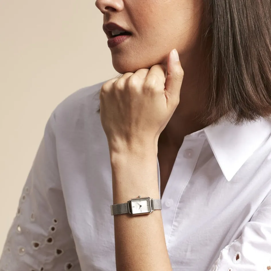 Online ROSEFIELD Montre Octagon Xs Blanc cadran argenté fond blanc bracelet acier argenté