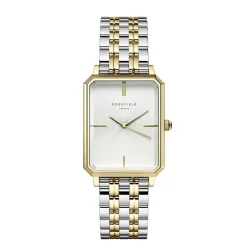 Best ROSEFIELD Montre Octagon Blanc cadran doré fond blanc bracelet acier doré