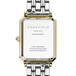 Best ROSEFIELD Montre Octagon Blanc cadran doré fond blanc bracelet acier doré