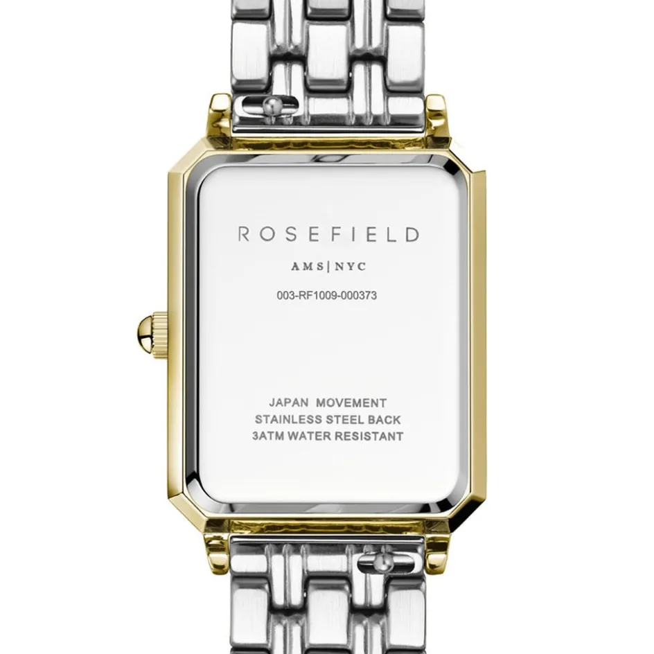 Best ROSEFIELD Montre Octagon Blanc cadran doré fond blanc bracelet acier doré