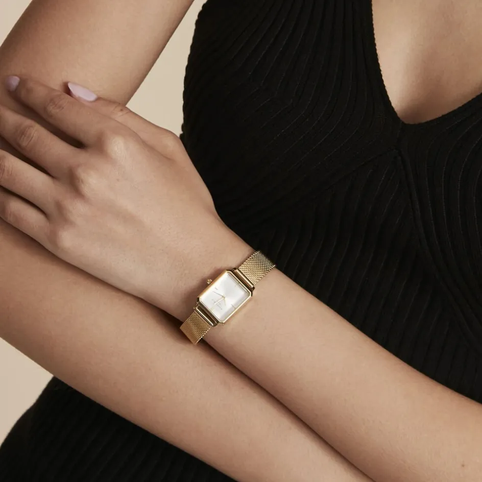 Online ROSEFIELD Montre Octagon Xs Blanc cadran doré fond blanc bracelet acier doré