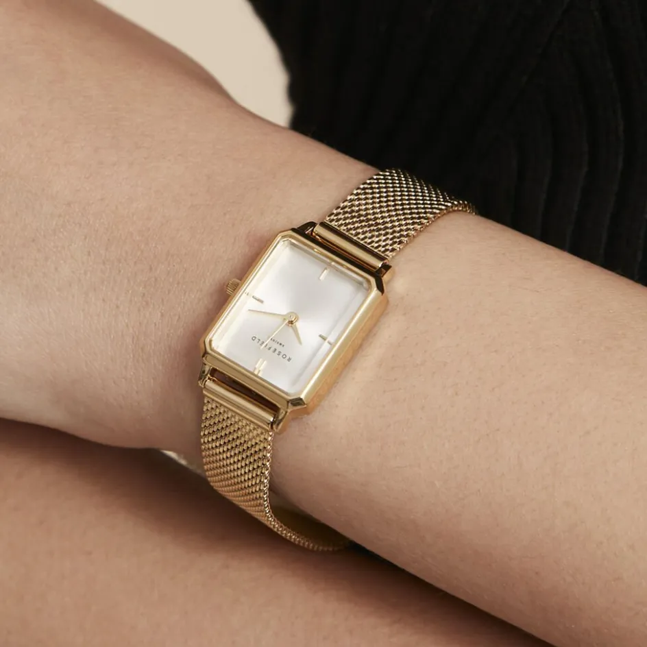 Online ROSEFIELD Montre Octagon Xs Blanc cadran doré fond blanc bracelet acier doré