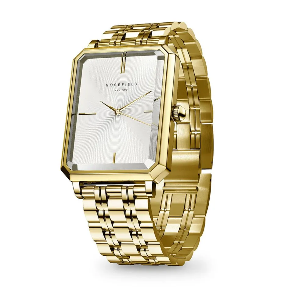 New ROSEFIELD Montre Octagon Blanc cadran doré fond blanc bracelet acier doré