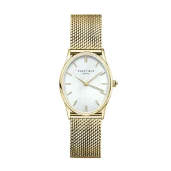 Outlet ROSEFIELD Montre Oval Blanc cadran doré fond blanc bracelet acier doré