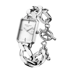 Hot ROSEFIELD Montre Studio 24 Blanc cadran argenté fond blanc bracelet acier argenté