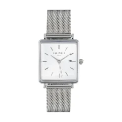 Sale ROSEFIELD Montre The Boxy Blanc cadran argenté fond blanc bracelet acier argenté