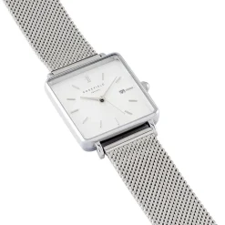 Sale ROSEFIELD Montre The Boxy Blanc cadran argenté fond blanc bracelet acier argenté