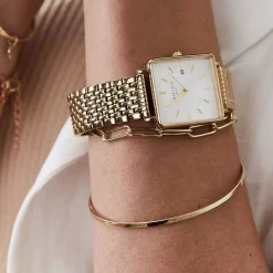 Hot ROSEFIELD Montre The Boxy Blanc cadran doré fond blanc bracelet acier doré