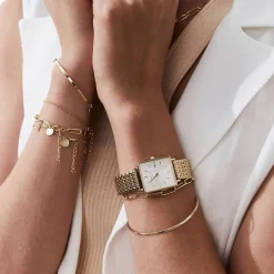 Hot ROSEFIELD Montre The Boxy Blanc cadran doré fond blanc bracelet acier doré