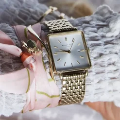 Hot ROSEFIELD Montre The Boxy Blanc cadran doré fond blanc bracelet acier doré