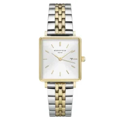 New ROSEFIELD Montre The Boxy Blanc cadran doré fond blanc bracelet acier bicolore