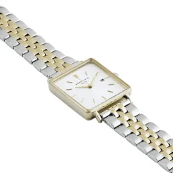 New ROSEFIELD Montre The Boxy Blanc cadran doré fond blanc bracelet acier bicolore