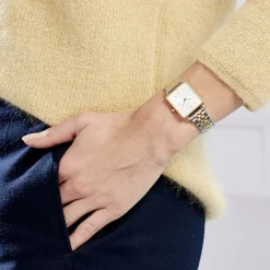 New ROSEFIELD Montre The Boxy Blanc cadran doré fond blanc bracelet acier bicolore