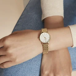 Discount ROSEFIELD Montre The Small Edit Blanc cadran doré fond blanc bracelet acier doré