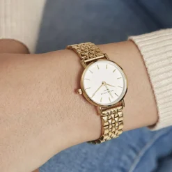Discount ROSEFIELD Montre The Small Edit Blanc cadran doré fond blanc bracelet acier doré
