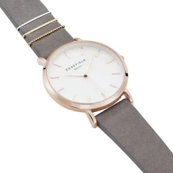 New ROSEFIELD Montre West Village Blanc cadran doré rose fond blanc bracelet cuir gris
