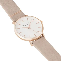 Best ROSEFIELD Montre West Village Blanc cadran doré rose fond blanc bracelet cuir beige
