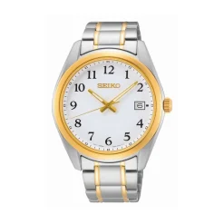 Clearance SEIKO Montre Classique Blanc cadran bicolore fond blanc bracelet acier bicolore