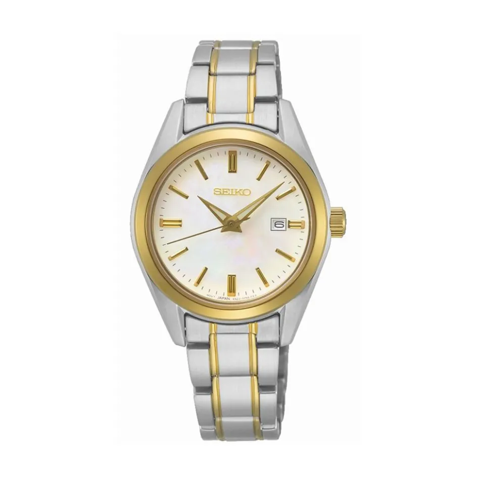 Clearance SEIKO Montre Classique Nacre cadran bicolore fond nacre bracelet acier bicolore