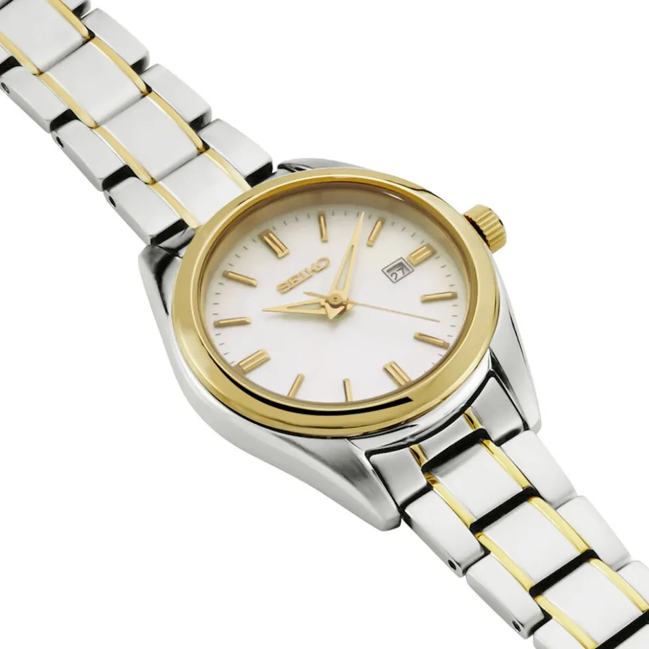 Clearance SEIKO Montre Classique Nacre cadran bicolore fond nacre bracelet acier bicolore