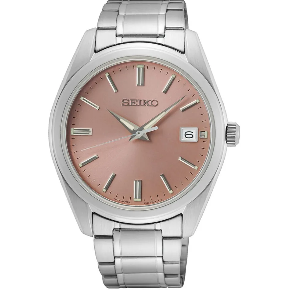 New SEIKO Montre Classique Rose cadran argenté fond rose bracelet acier argenté