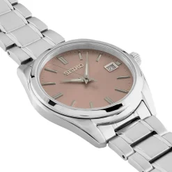 New SEIKO Montre Classique Rose cadran argenté fond rose bracelet acier argenté