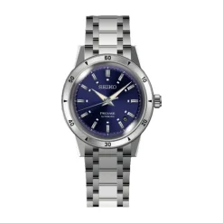 Outlet SEIKO Montre Presage Bleu cadran argenté fond bleu bracelet acier argenté