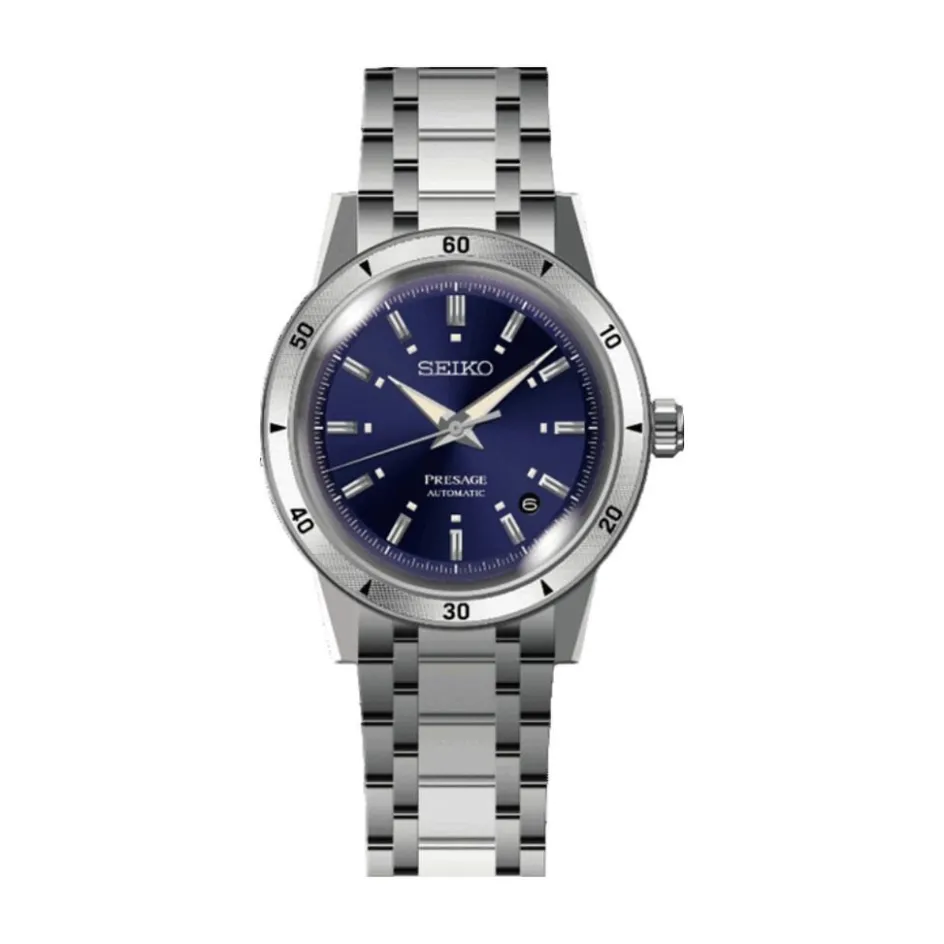 Outlet SEIKO Montre Presage Bleu cadran argenté fond bleu bracelet acier argenté