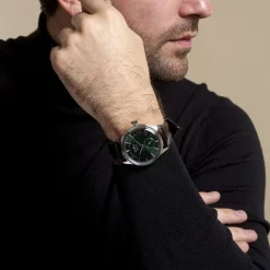 Discount SEIKO Montre Presage Cocktail Vert cadran argenté fond vert bracelet cuir marron