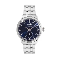 Hot SEIKO Montre Presage Cocktail Bleu Foncé cadran argenté fond bleu bracelet acier gris