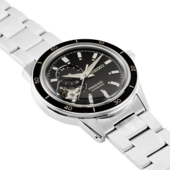 Discount SEIKO Montre Presage Noir cadran argenté fond noir bracelet acier gris