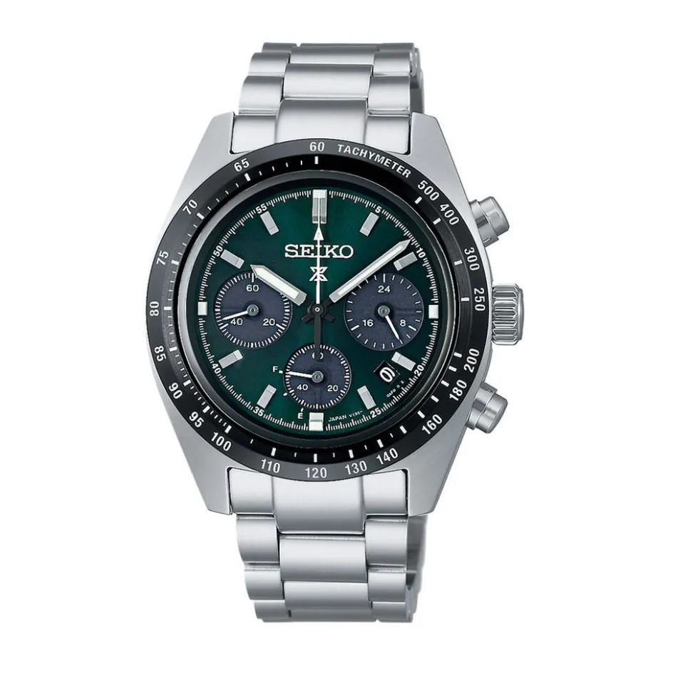 SEIKO Montre Prospex Vert cadran argenté fond vert bracelet acier argenté