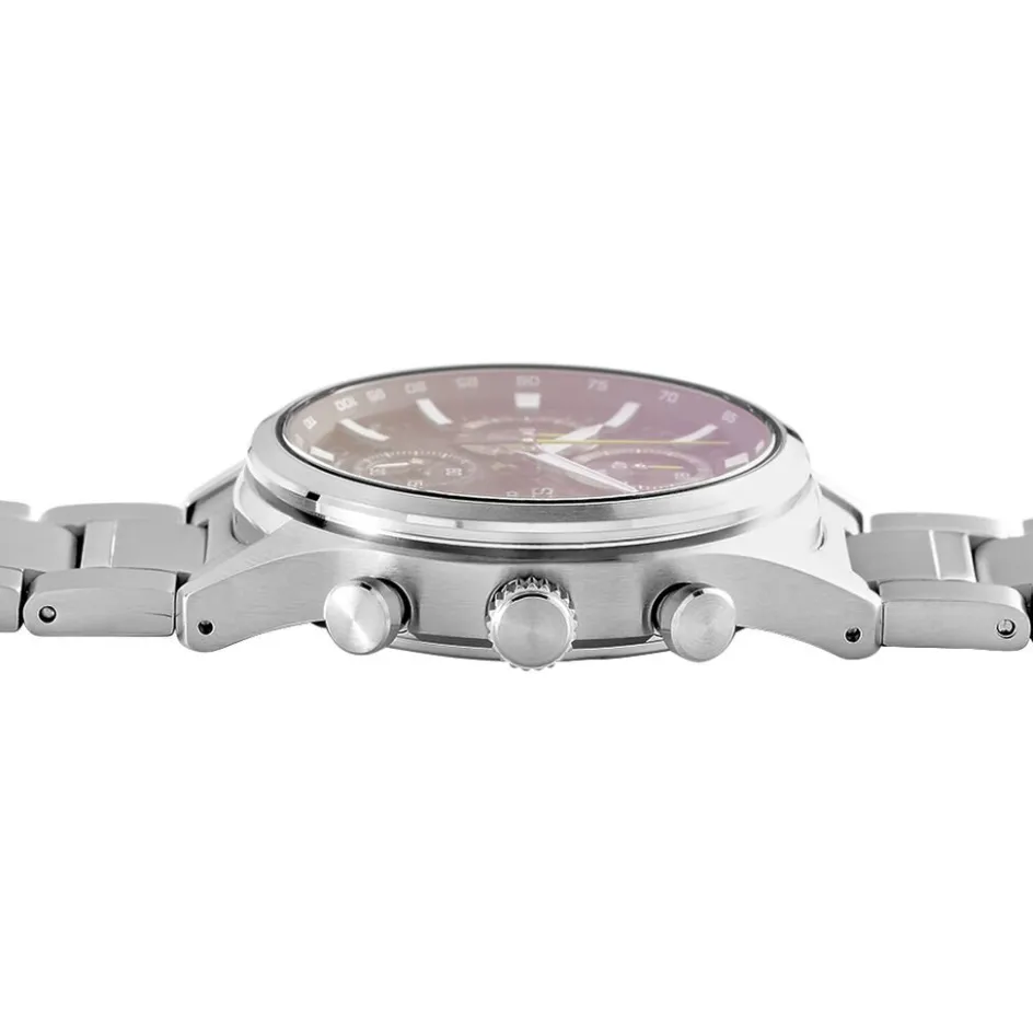 SEIKO Montre Sport Noir cadran argenté fond noir bracelet acier argenté