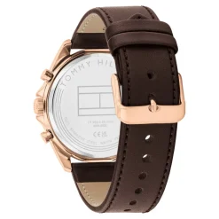 Online TOMMY HILFIGER Montre Baker Bleu cadran doré fond bleu bracelet cuir de veau marron