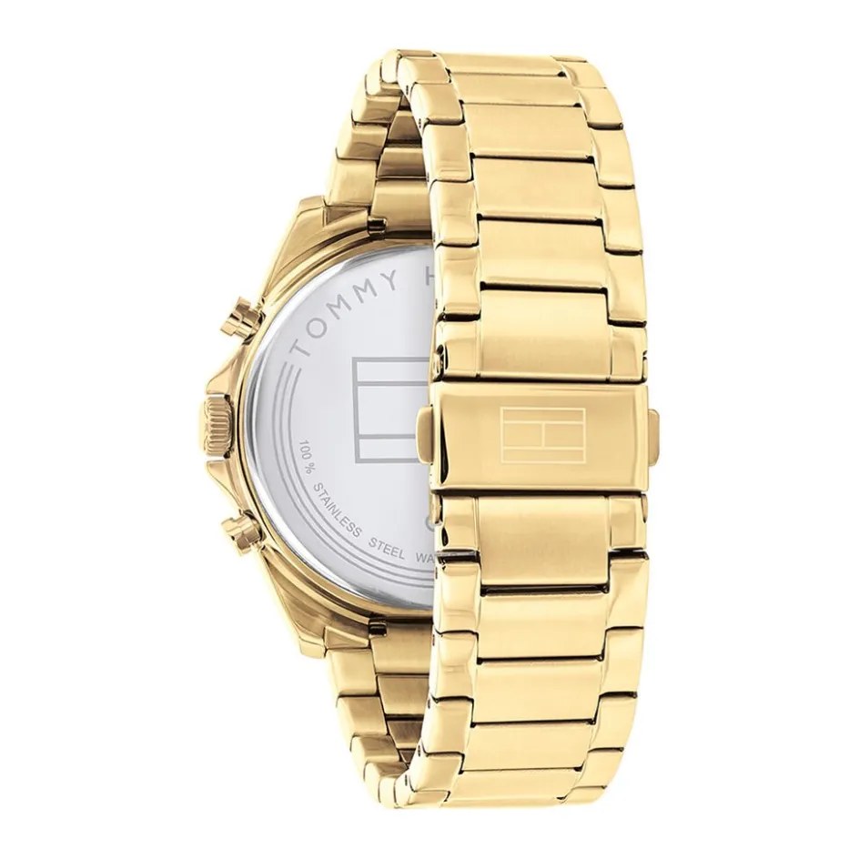 Discount TOMMY HILFIGER Montre Baker Noir cadran doré fond noir bracelet acier doré