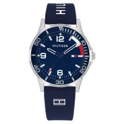 Sale TOMMY HILFIGER Montre Boys Bleu cadran argenté fond bleu bracelet silicone bleu