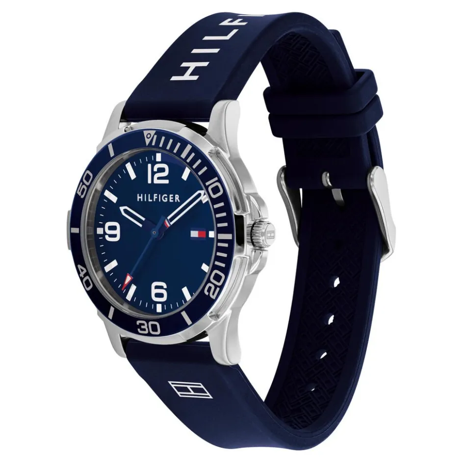 Sale TOMMY HILFIGER Montre Boys Bleu cadran argenté fond bleu bracelet silicone bleu