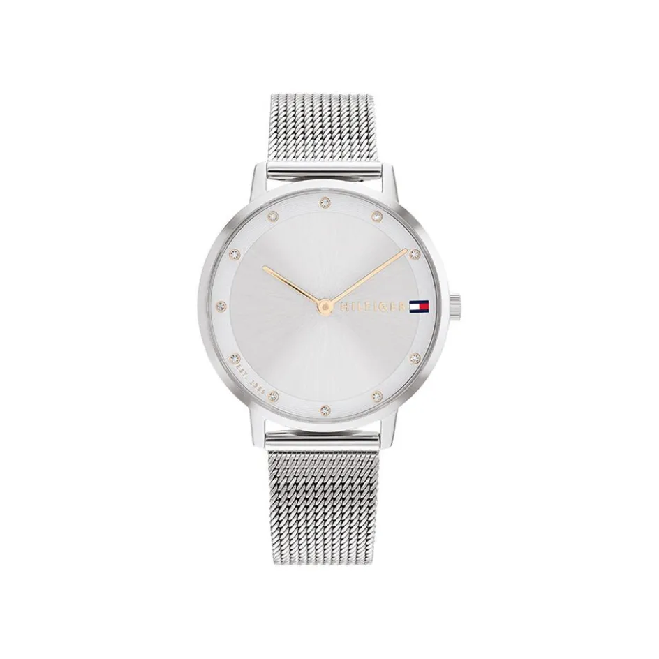 Clearance TOMMY HILFIGER Montre Pippa Blanc cadran argenté fond blanc bracelet acier argenté